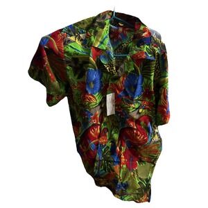 Hawaiian Shirt Men's M Multicolor Giraffe Flamingo‎ Short Sleeve Red Star New